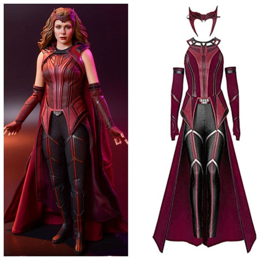 Complete Scarlet Witch Costume Set for Women,P-Jsmen Cosplay Outfit with Wanda Maximoff's Headwear, Cloak, and Pants Halloween