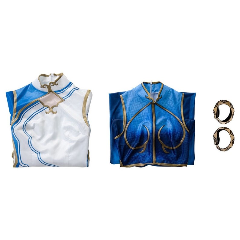 Costume Game with Adult Women's FIGHTER 6 Cosplay Costume, Chun-Li Blue Jumpsuit for Fancy, Halloween Carnival Outfits and Printed Dress