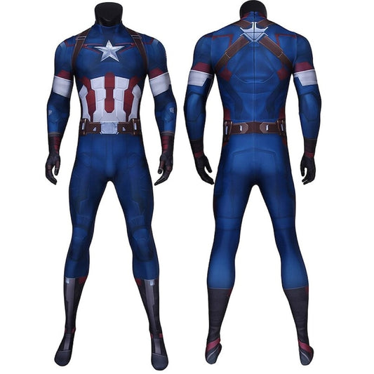 Adult Superhero Age of Ultron Captain Steven Rogers Battle, Jumpsuit Cosplay Costume A Stylish Halloween ,Masquerade Print Bodysuit for male