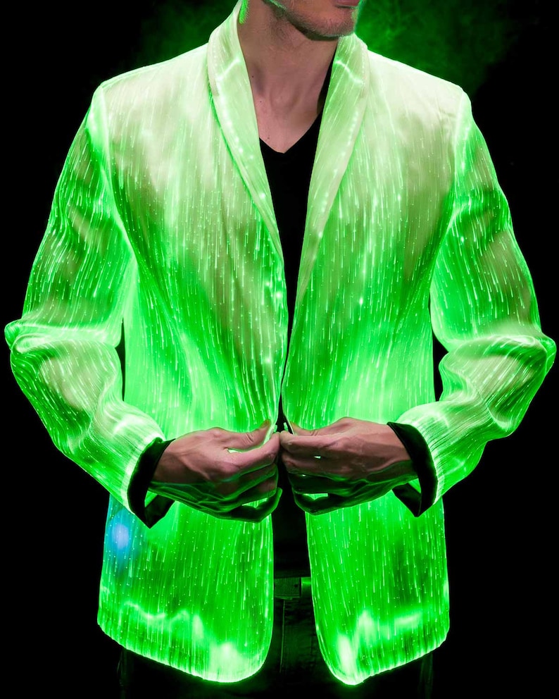 Party Festival Outfit Rave Gear Burning Man Unique Light Up LED Jacket for Men White Blazer Private Boat Party Fiber Optic Clothing