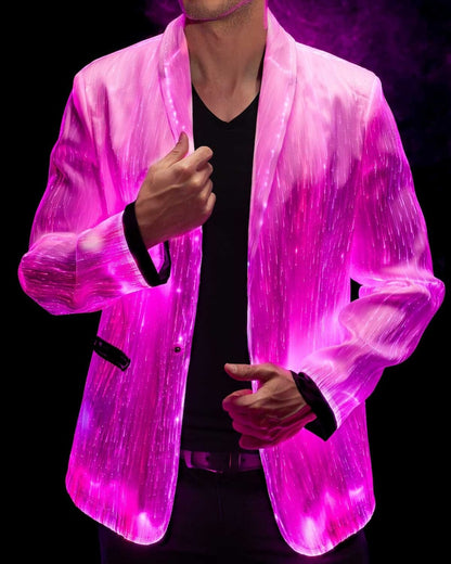 Party Festival Outfit Rave Gear Burning Man Unique Light Up LED Jacket for Men White Blazer Private Boat Party Fiber Optic Clothing