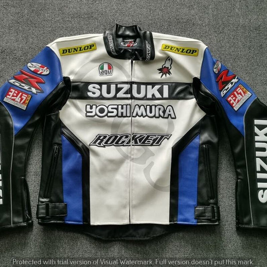 Suzuki GSX-R Blue-White & Black-Red Men's Leather Jacket