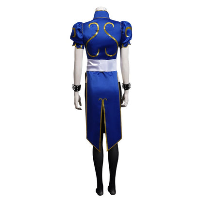 Chun Li Cosplay Dress Costume Game SF Role Play Blue Skirts Outfit Women Full Set Female Halloween Party Disguise Suit For Lady