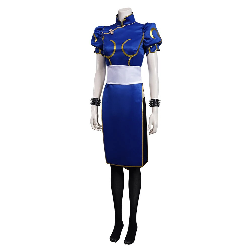 Chun Li Cosplay Dress Costume Game SF Role Play Blue Skirts Outfit Women Full Set Female Halloween Party Disguise Suit For Lady