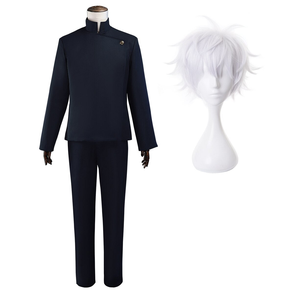 Jujutsu JJK Manga Anime Suguru Geto Satoru Gojo Cosplay Costume Wig Dark Blue Jacket Pants Uniform Rose Net Halloween