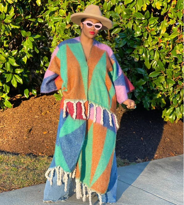 Women&#39;s Fuzzy Long Cardigans African Blogger Oversized Open Front Loose Kimonos
