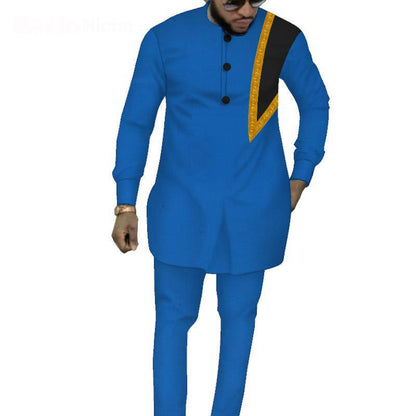 Ethnic Men's Suit Solid Color Men's Top Pants Suit