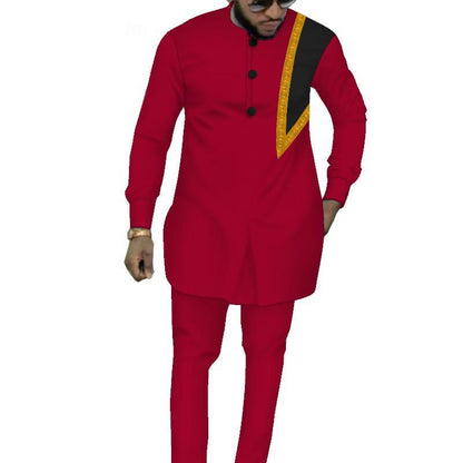 Ethnic Men's Suit Solid Color Men's Top Pants Suit