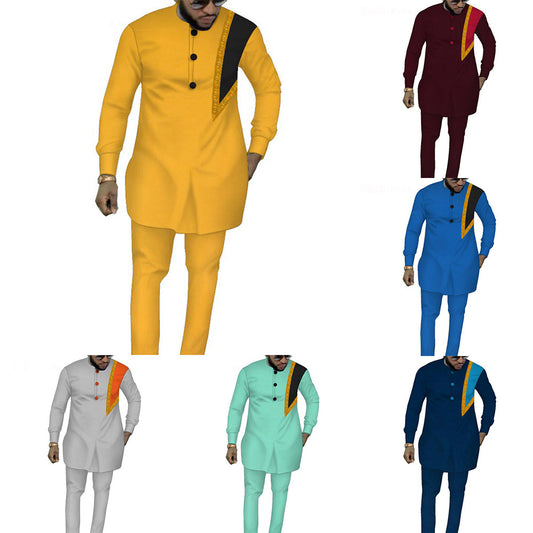 Ethnic Men's Suit Solid Color Men's Top Pants Suit