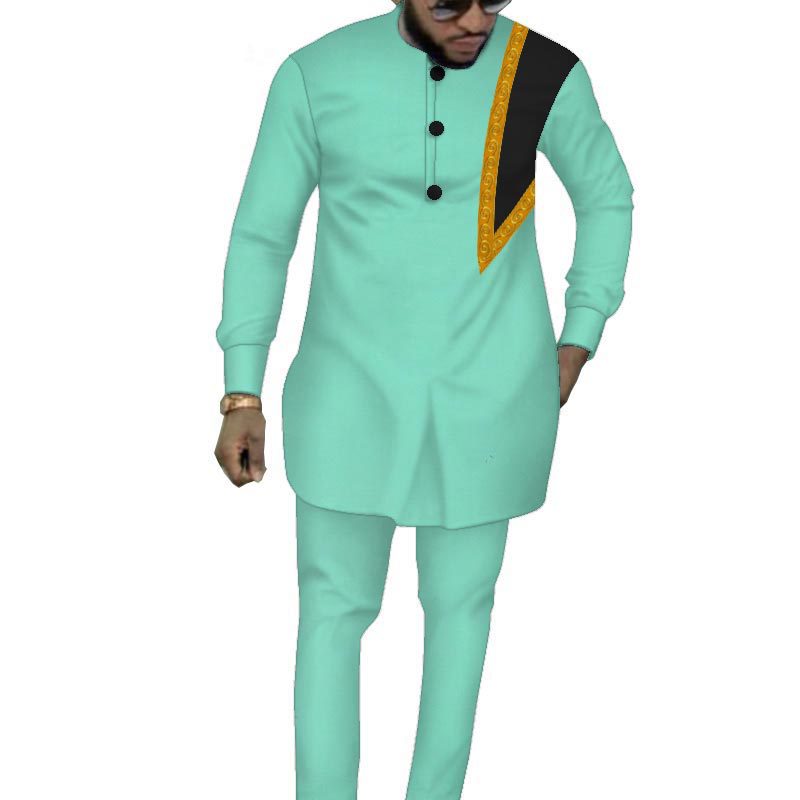 Ethnic Men's Suit Solid Color Men's Top Pants Suit