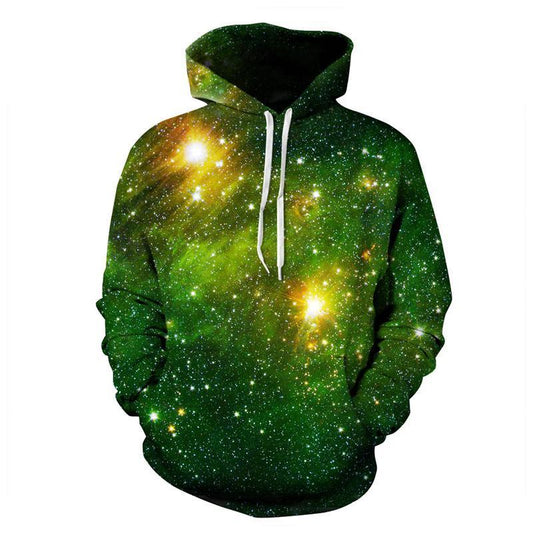 3D Print Hoodie - Green Starry Sky Pattern Pullover Hoodie